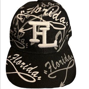 Florida Baseball Cap Black Grey White lettering. FL embroidered on front.
